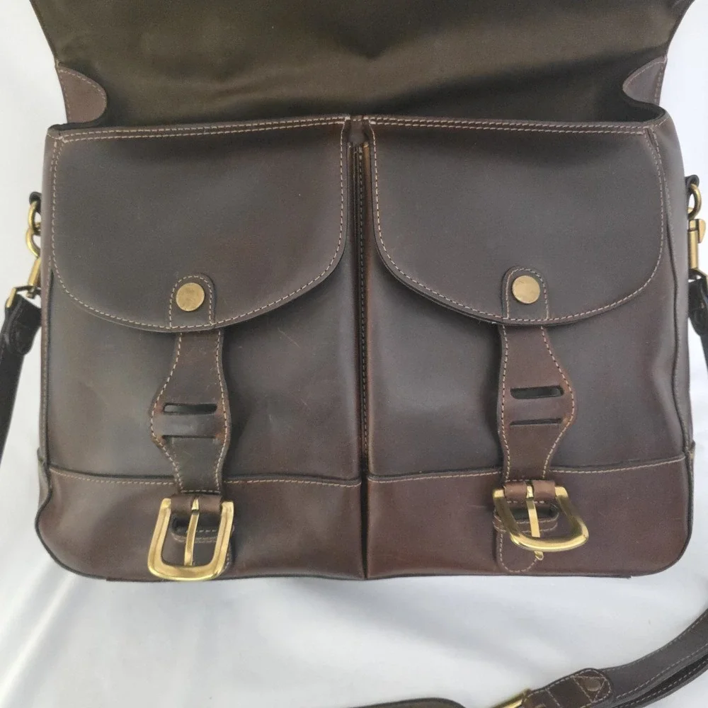 Wilsons Pelle Studio Italian Leather Satchel Briefcase Brown Messenger Bag Y2K